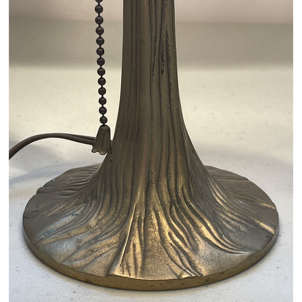 Vintage Art Nouveau Brass Table Lamp Etched Glass Shade Tiffany Style Tree Base - Picture 3 of 16